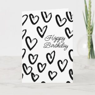 Carte Joyeux Anniversaire Motif de cœur en trait de pe