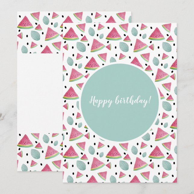 Carte Joyeux Anniversaire Motif Pastèque Aquarelle (Devant / Derrière)
