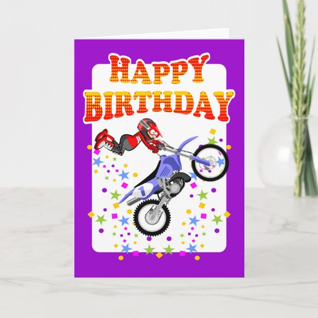 Carte Joyeux anniversaire, motocross rider (Devant)