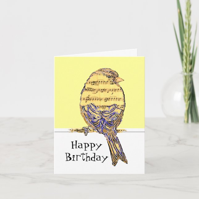 Carte Joyeux Anniversaire Musicien Fun Music Note Bird (Devant)