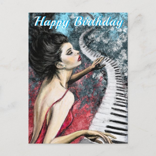 Carte Joyeux Anniversaire Musique de Piano Lady in (Devant)