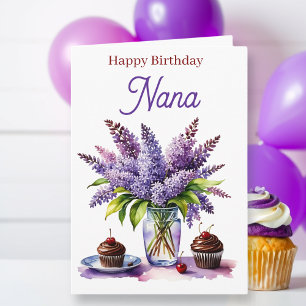 Carte Joyeux Anniversaire Nana   Lilas et Cupcakes