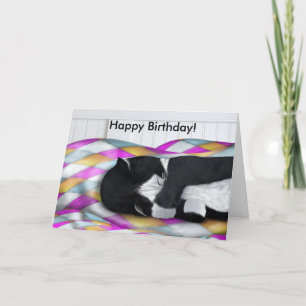 Carte Joyeux Anniversaire Napping Tuxedo Cat Card