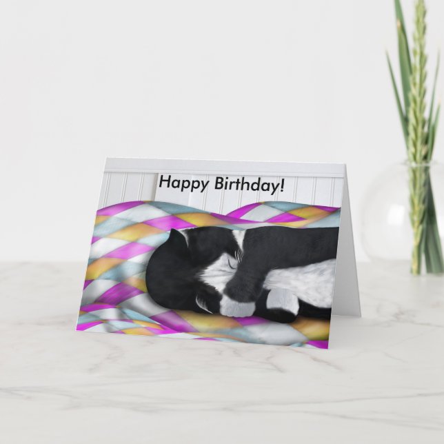 Carte Joyeux Anniversaire Napping Tuxedo Cat Card (Devant)