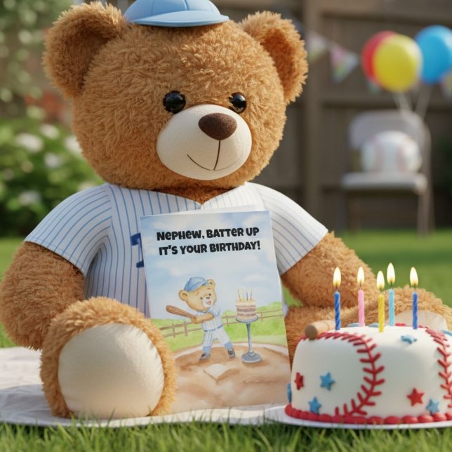Carte Joyeux anniversaire neveu Ourson de baseball (Créateur téléchargé)
