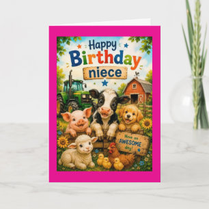 Carte Joyeux Anniversaire Nièce Animaux de la Ferme