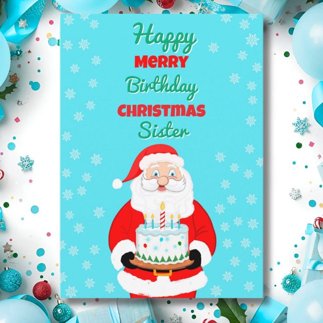 Carte Joyeux Anniversaire Noël Santa Gâteau Nom (Créateur téléchargé)