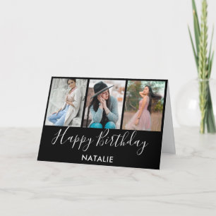 Carte Joyeux anniversaire noir et blanc 3 photo Collage