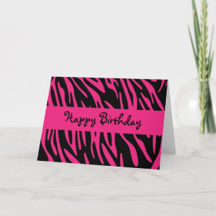 Carte Joyeux Anniversaire noir et rose Zebra Stripe Card