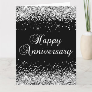 Carte Joyeux Anniversaire Noir Paillettes Argentées