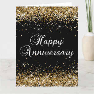 Carte Joyeux Anniversaire Noir Paillettes Dorées