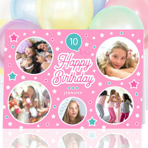 Carte Joyeux Anniversaire Nom Age Photo Collage rose vif