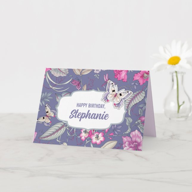 Carte Joyeux anniversaire. Nom personnalisé | Fleurs et  (Petite plante)