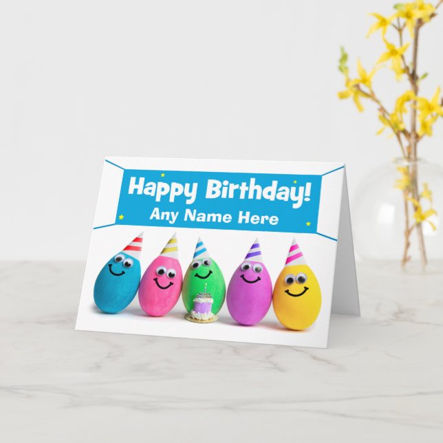 Carte Joyeux anniversaire Nom personnalisé Humour d'oeuf (Fleur jaune)