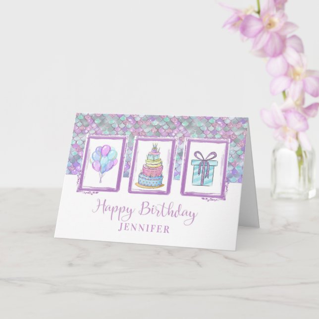 Carte Joyeux Anniversaire Nom personnalisé Moderne viole (Orchidée)