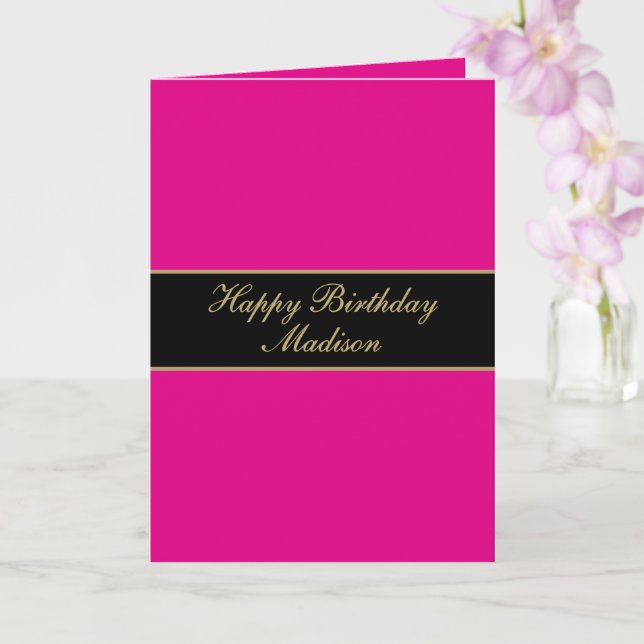 Carte Joyeux Anniversaire Nom Script Rose Noir Or (Orchidée)