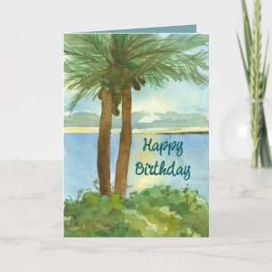 Carte Joyeux anniversaire Ocean Sunrise Palm Trees Custo