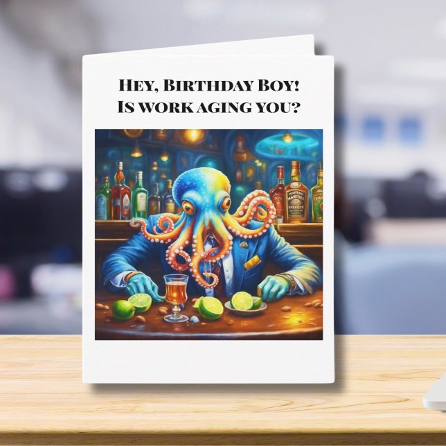 Carte Joyeux Anniversaire Octopus Co Travailleur Au Bar (Créateur téléchargé)
