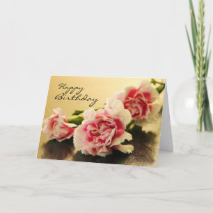 Carte Joyeux anniversaire oeillets roses floral