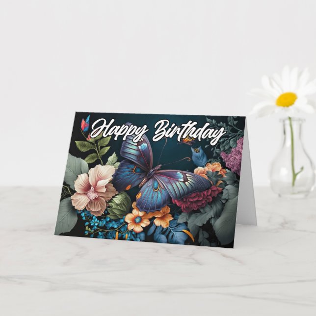 Carte Joyeux anniversaire | Oeuvre de papillon sophistiq (Petite plante)
