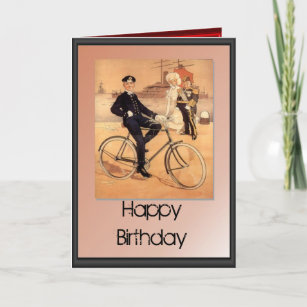 Carte Joyeux anniversaire - Officier de la Marine à vélo