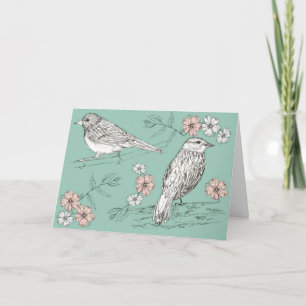 Carte Joyeux Anniversaire Oiseau Faune Nature Encre Styl