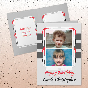 Carte Joyeux Anniversaire oncle 2 photo rouge gris