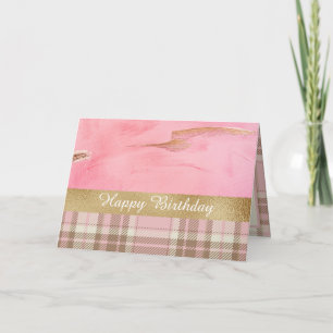 Carte Joyeux Anniversaire Or rose Plaid Abstraite Aquare