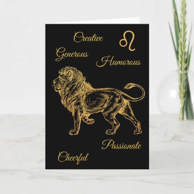 Carte Joyeux Anniversaire Or  Signe du Zodiaque Lion (Devant)