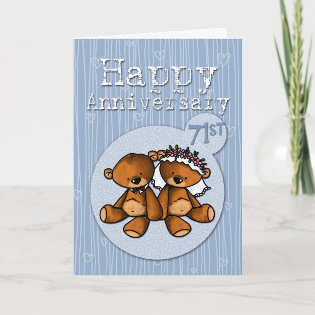 Carte joyeux anniversaire ours - 71 ans (Devant)