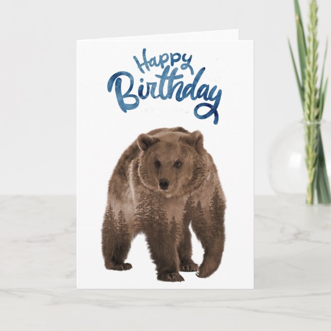 Carte Joyeux Anniversaire Ours Forêt Brune  (Devant)