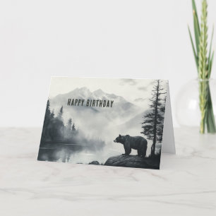 Carte Joyeux Anniversaire Ours Noir Rustique Lac de Mont