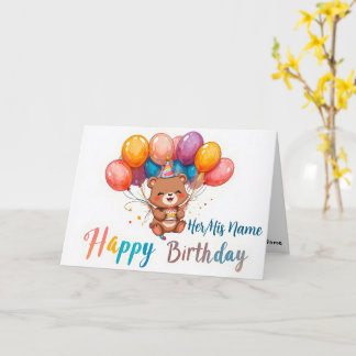 Carte Joyeux Anniversaire Ourson Aquarelle Mignon