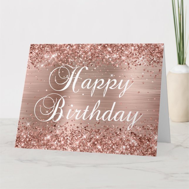 Carte Joyeux Anniversaire Pailleté Or Rose (Devant)