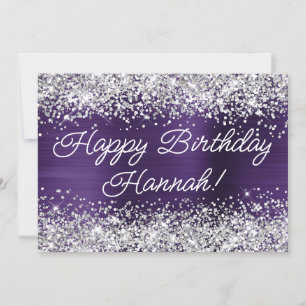Carte Joyeux Anniversaire Paillettes Argent Violet Foncé