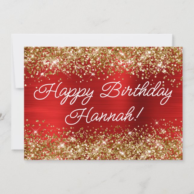 Carte Joyeux Anniversaire Paillettes Dorées Feuille de C (Devant)