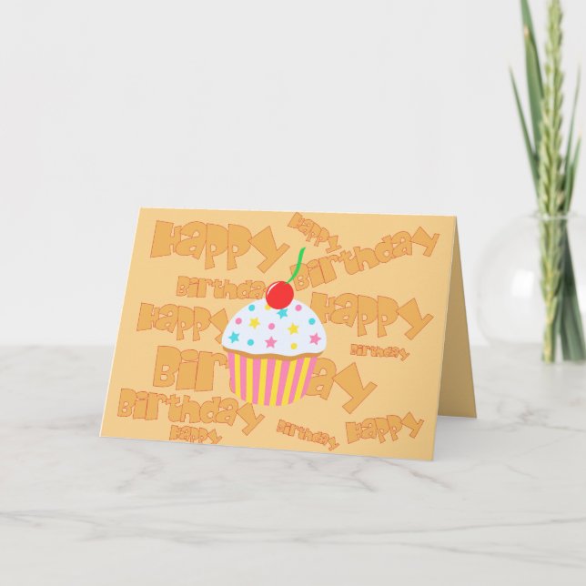 Carte Joyeux anniversaire Pale Orange avec Cupcake (Devant)