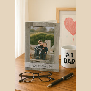 Carte Joyeux anniversaire papa Rustic Grey Photo bois