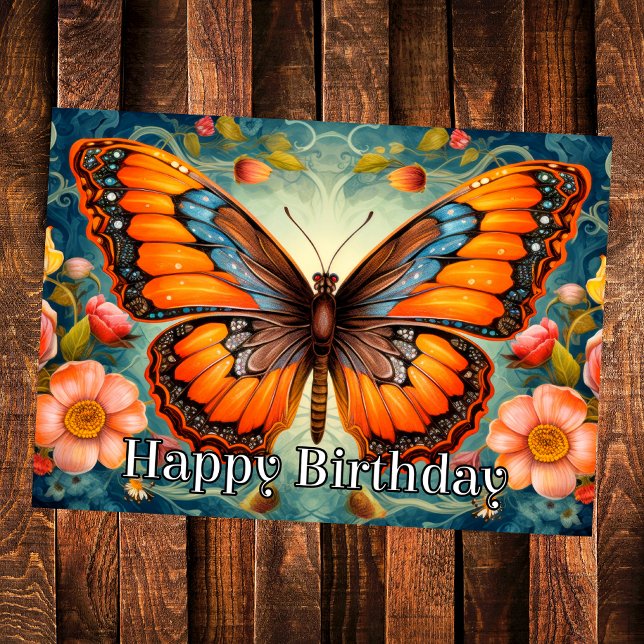 Carte Joyeux Anniversaire Papillon Fantaisie Artistique (Artistic Whimsical Butterfly)