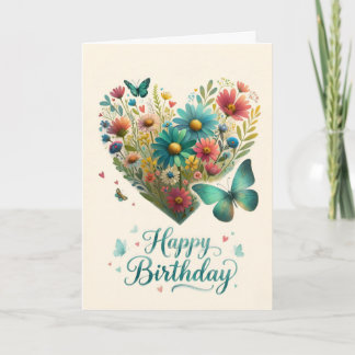 Carte Joyeux Anniversaire Papillon Fleur Sauvage Cœur