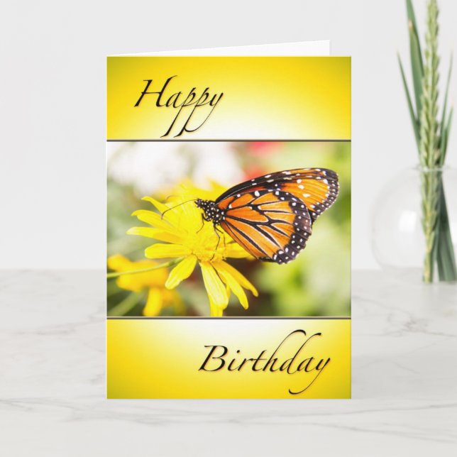 Carte Joyeux Anniversaire Papillon Monarque Orange (Devant)