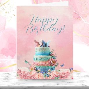 Carte Joyeux Anniversaire Papillons Avec Gâteau et Pivoi