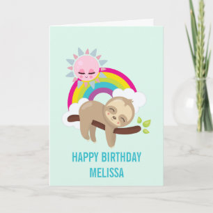 Carte Joyeux Anniversaire Paresseux Mignon avec Soleil e