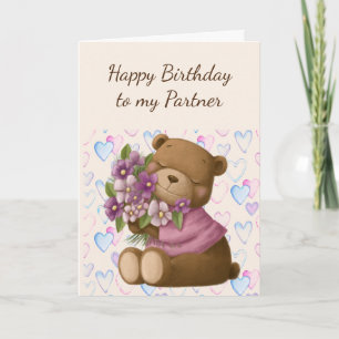 Carte Joyeux Anniversaire Partenaire Aimer Fleurs d'ours