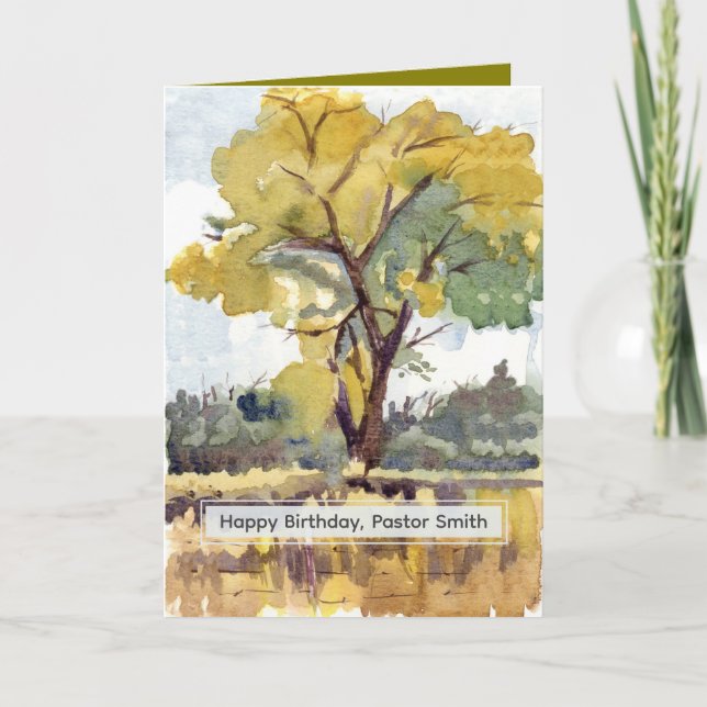 Carte Joyeux Anniversaire Pasteur Arbre d'automne Aquare (Devant)