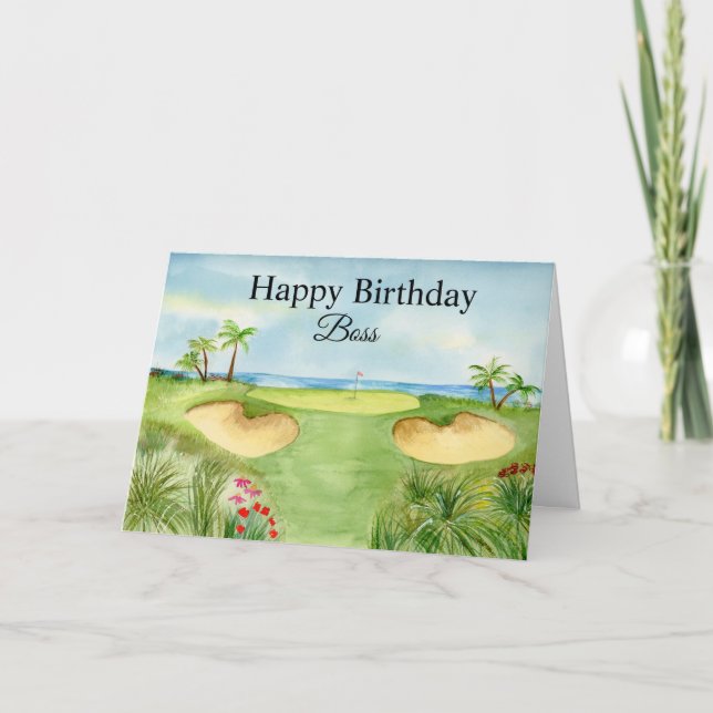 Carte Joyeux Anniversaire Patron Golf Tropical (Devant)