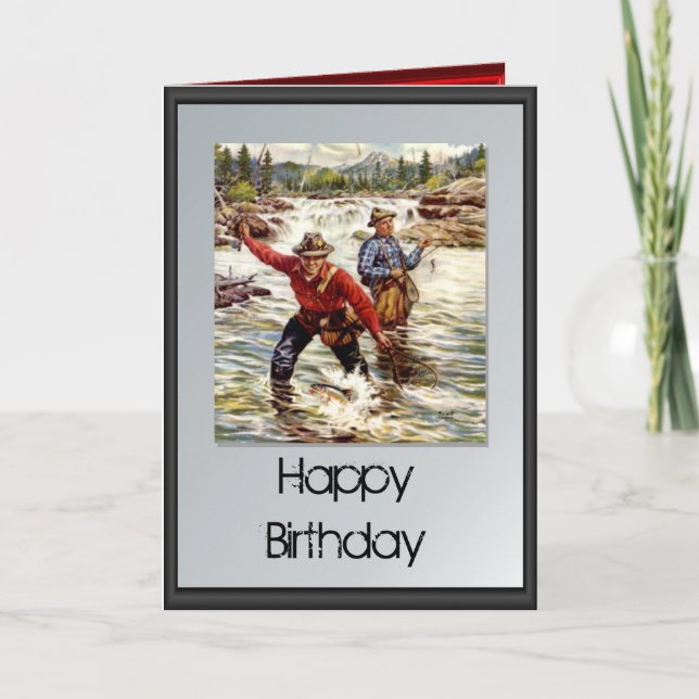 Carte Joyeux anniversaire - Pêche dans la rivière (Devant)