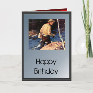 Carte Joyeux anniversaire - pêcheur à la mouche près de 