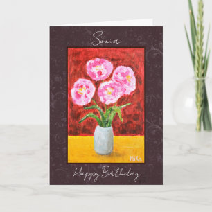 Carte Joyeux Anniversaire Personnalisé Fleurs Élégant 