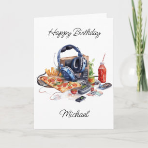 Carte Joyeux Anniversaire Personnalisé Jeu et Pizza